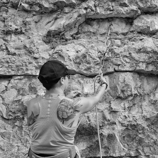 Rock climber on technical route