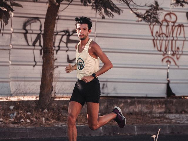 A man running along a street